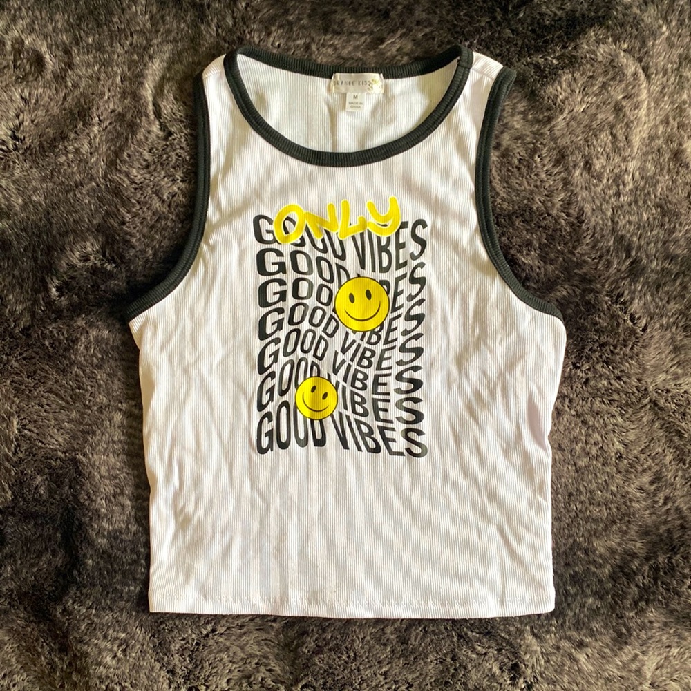 Black white smiley face tank top